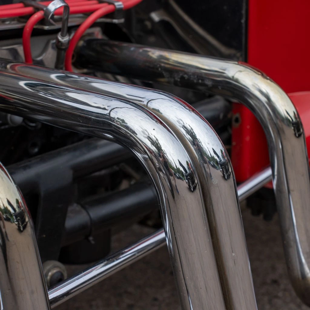 A finished Tri-Y header set for a small-block Chevy on the Thorley shop bench.